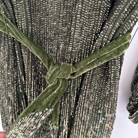 Retrofete Grace Mini Dress Small Army Green Sequins Self-tie Belt Back Keyhole - Picture 5 of 12